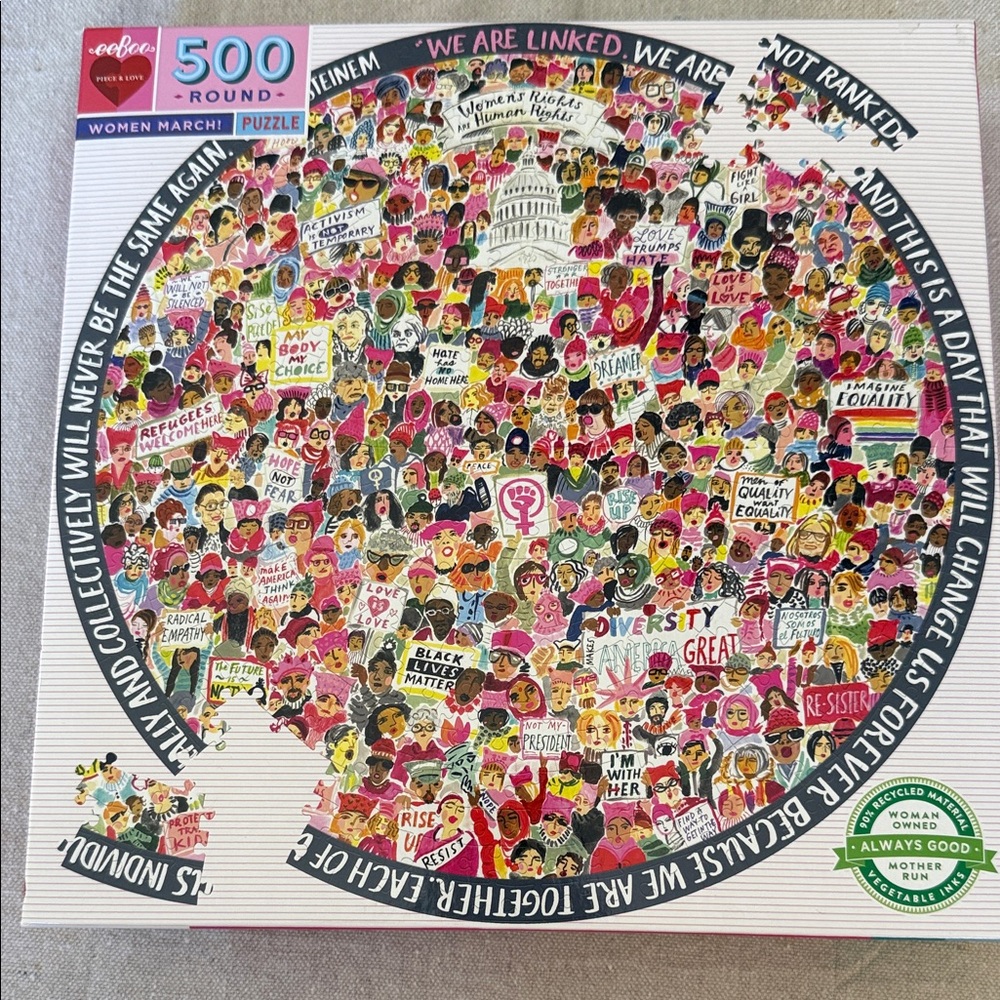 eeBoo “Women March” 500-Piece Round Puzzle – Feminist Art – New